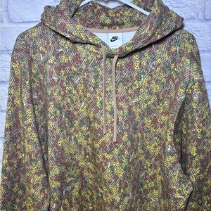 Nike Floral Hoodie Sweatshirt Sportswear Club Fleece Pullover Tan Mens Large